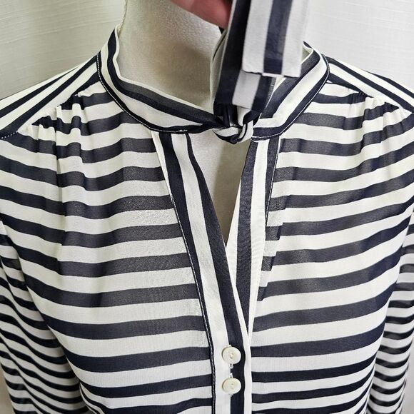 Urban Outfitters Coincidence & Chance Blue Striped Tie Neck Blouse Size XS - Picture 3 of 10